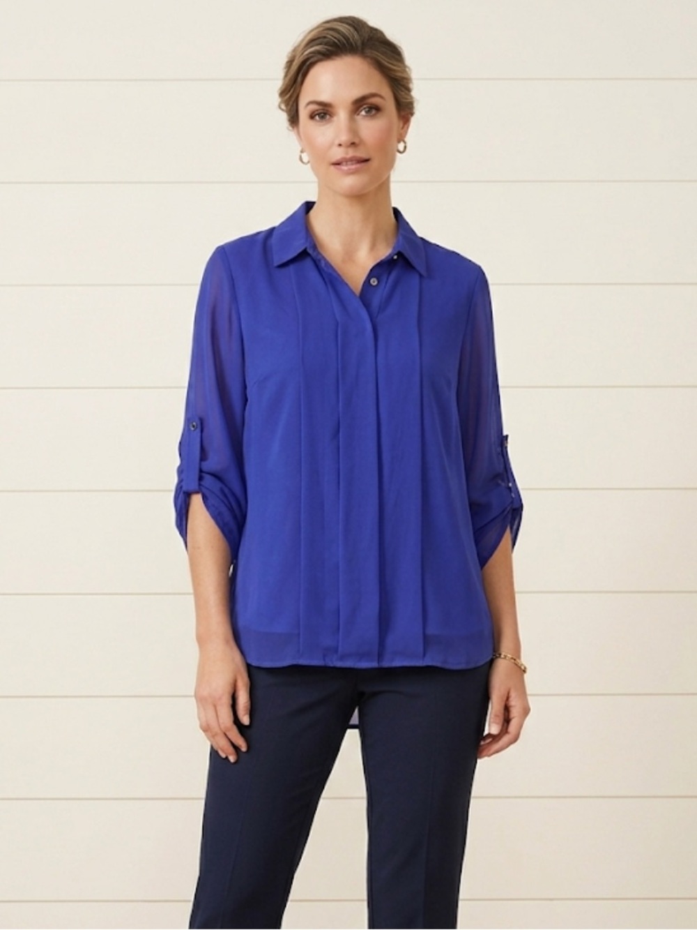 Women's Royal Blue Button-Front Blouse